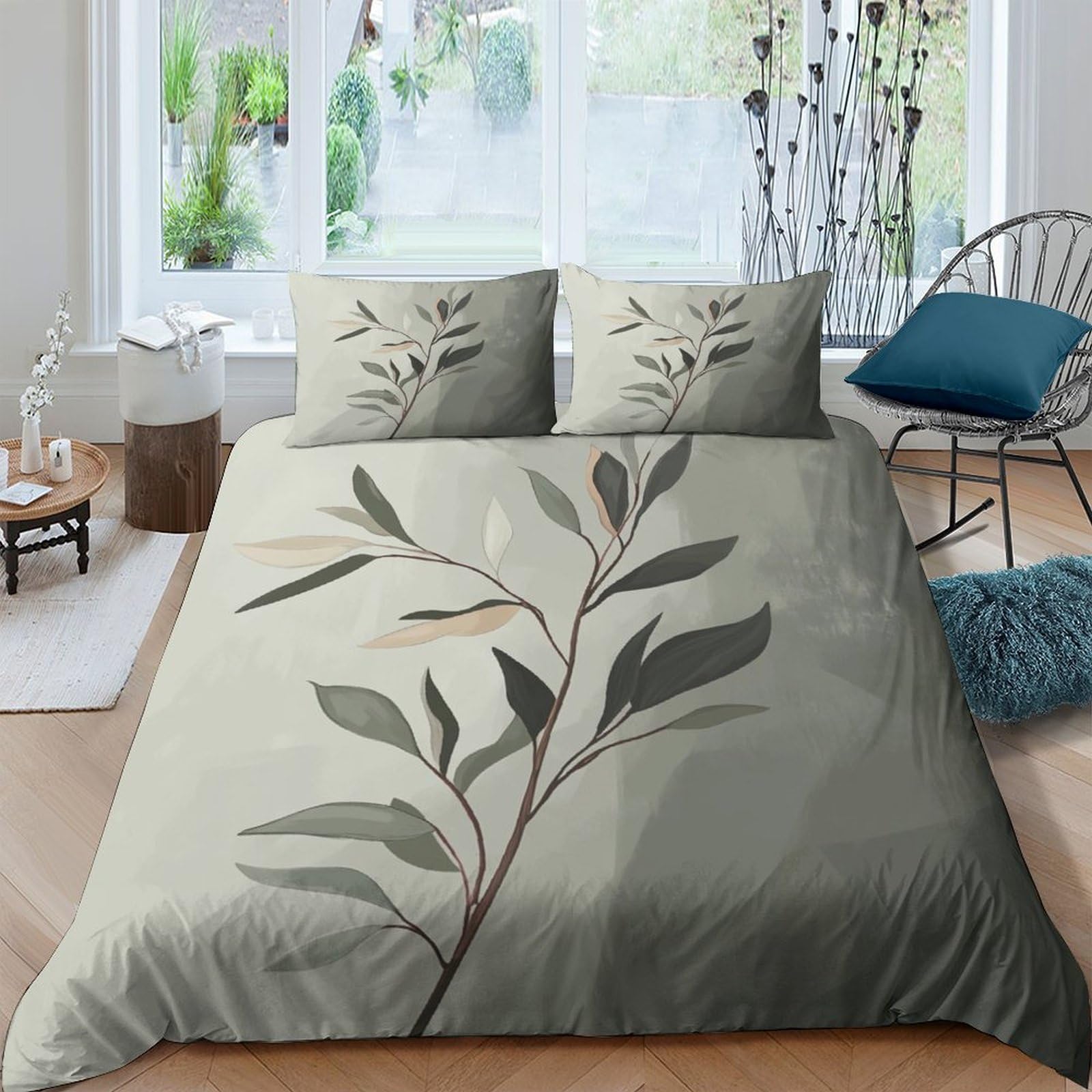 Ctjqhvkz Style-9 3D Printed Olive Leaf Fitted Sheet Microfiber Soft Grey Botanical Branch Bed Cover For Bedroom Guest Room Decor Single（135X200cm）