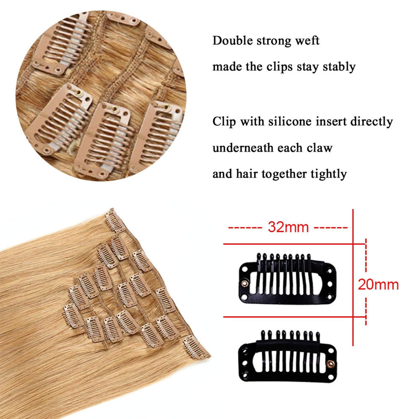 Clip in Haarverlängerungen echtes Menschenhaar, 7 Stück Set Clip in Haarverlängerungen, Remy menschliche Clip in Haarverlängerungen für Frauen, # 16,20inch (50cm) 70g