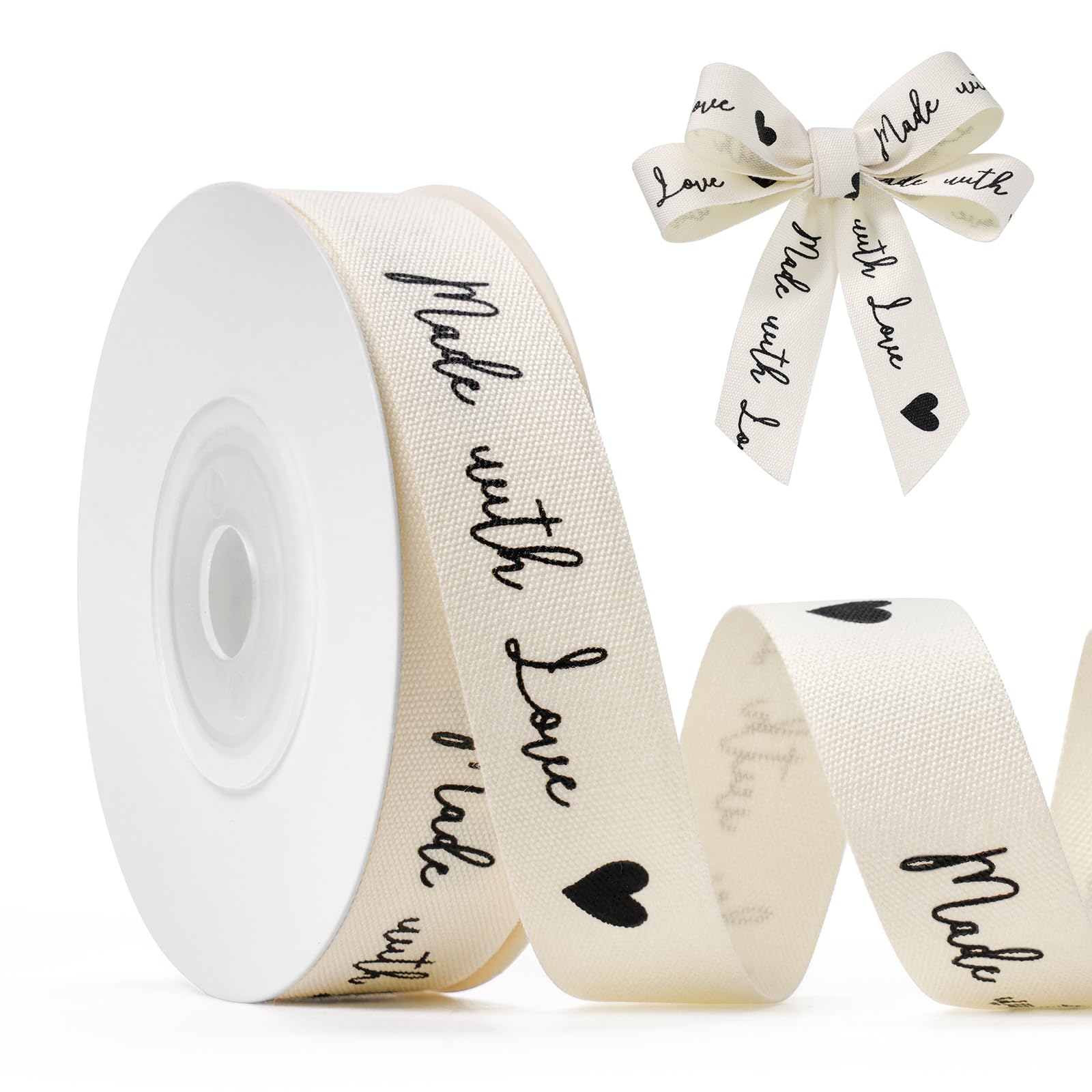 FAKILO Made with Love Printed Ribbon 5/8 Inch x 10 Yards Cotton Ribbon for Gift Packaging, Party Decorations, Anniversary Decoration, Handmade Cards,Valentines Day Gift Decorations โ image 1
