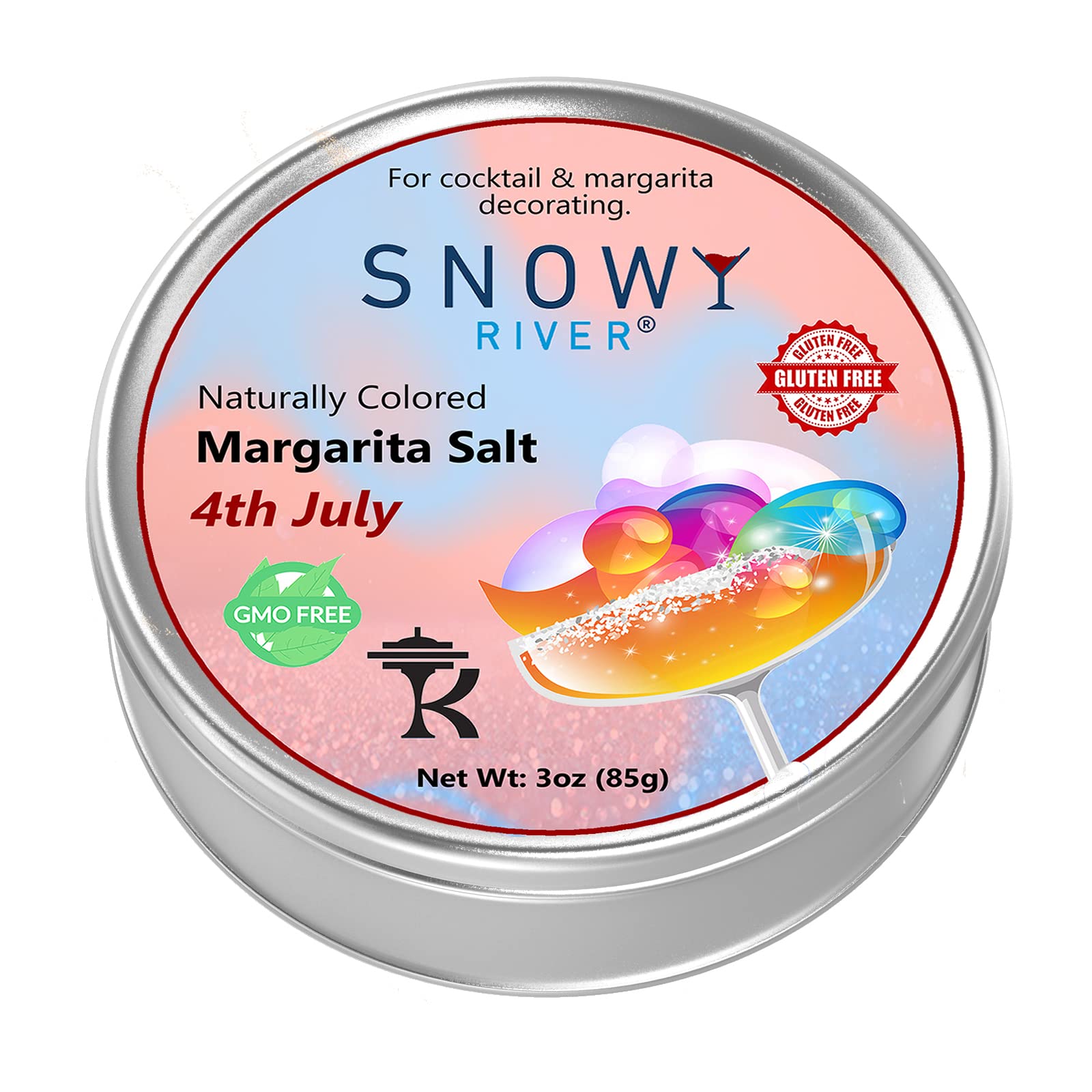 Snowy River Margarita Salt 3oz Pack, Rimming Salt for Margaritas & Cocktail, Naturally Colored, Rimming Tin, Pretzel (4th July)