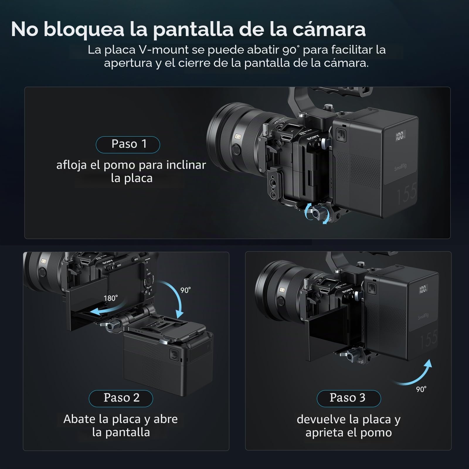 SMALLRIG Batería V-Mount VB99, Battery Mini V-Mount de 99 Wh/6800 mAh con Carga Rápida PD 100 W USB-C, con Placa de Batería V-Mount, Batería V-Mount y Placa para Cámara DSLR, Trípode - 5048