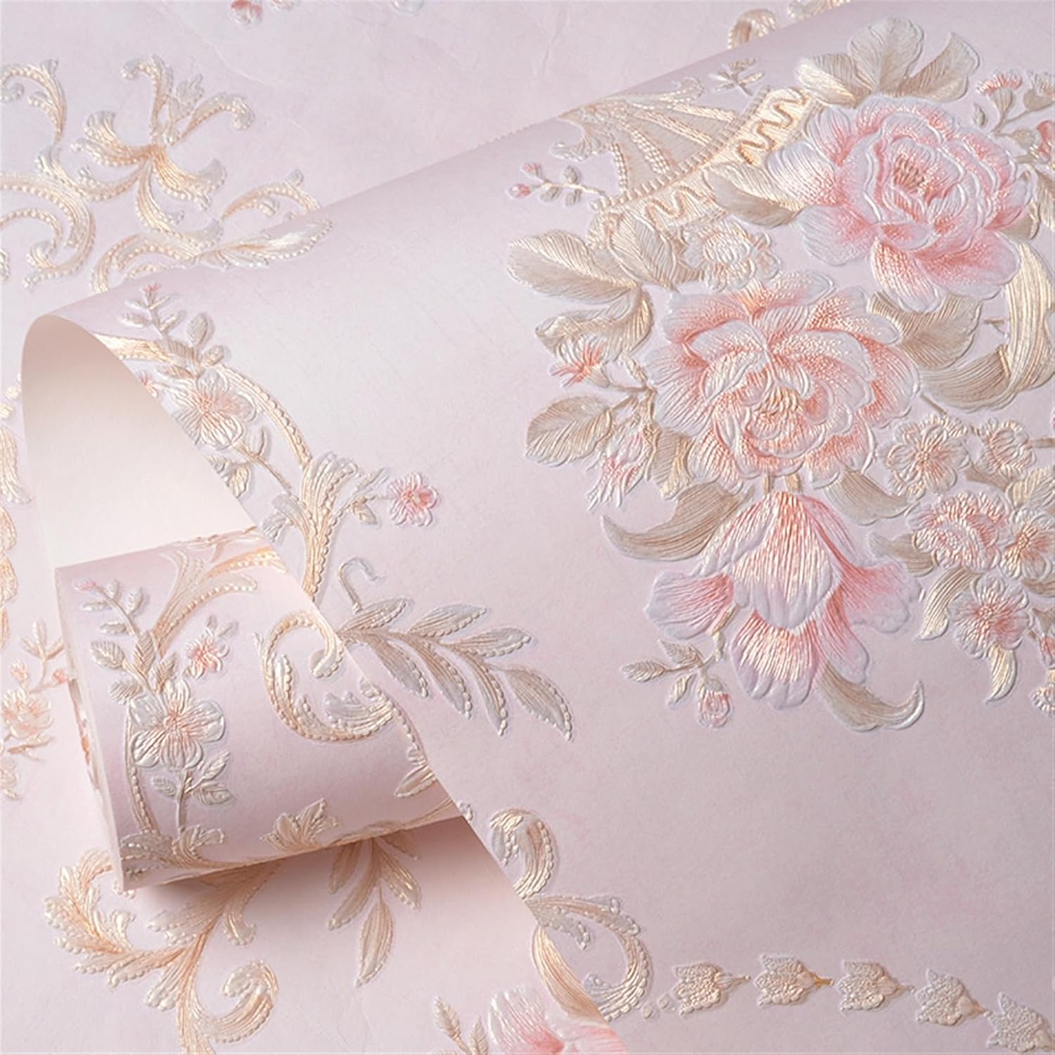 GIBZ 3D Vintage Floral Wallpapers Peel and Stick Colorful Rustic Wall Papers Decorations Wallpaper Contact Paper Pink 0.53x5m
