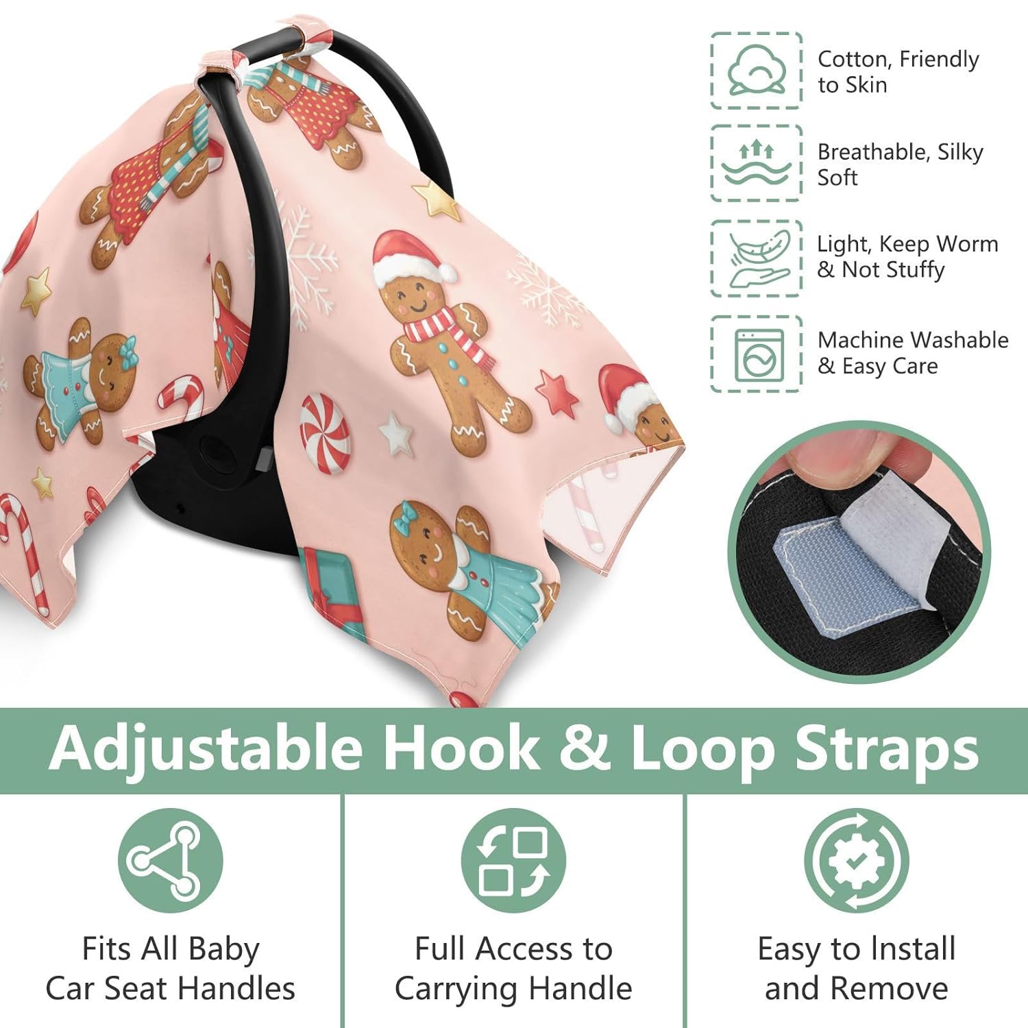 Sun Shade for Baby Strollers UV Protection Car Seat Net Cover,Protects from Snow Blush Background Gingerbread Couple & Gift