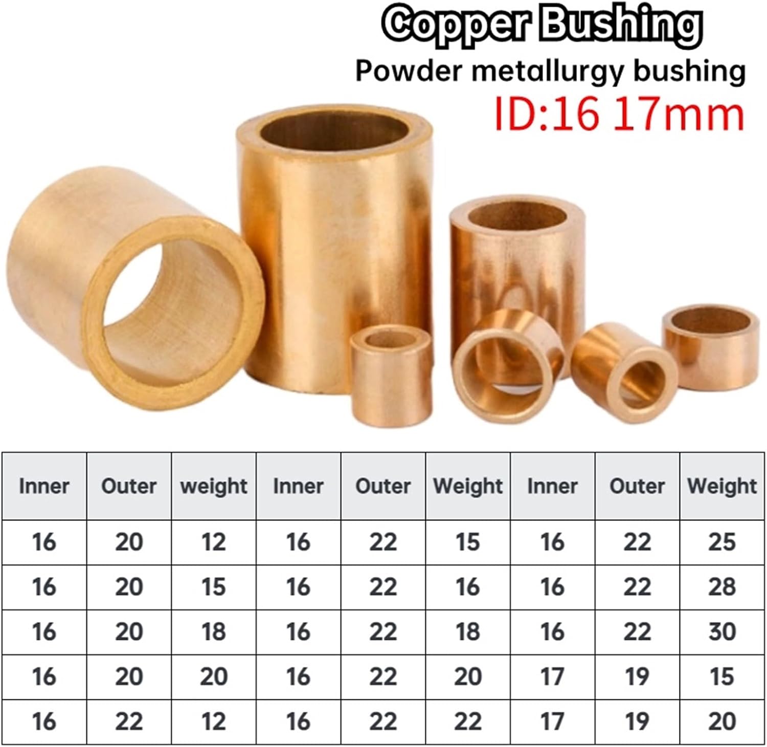 2/5PCS Inner Diameter 16mm Brass Bushing Powder Metallurgy Oil Bearing Copper Bushing Guide Bushing(5pcs 16x20x12)