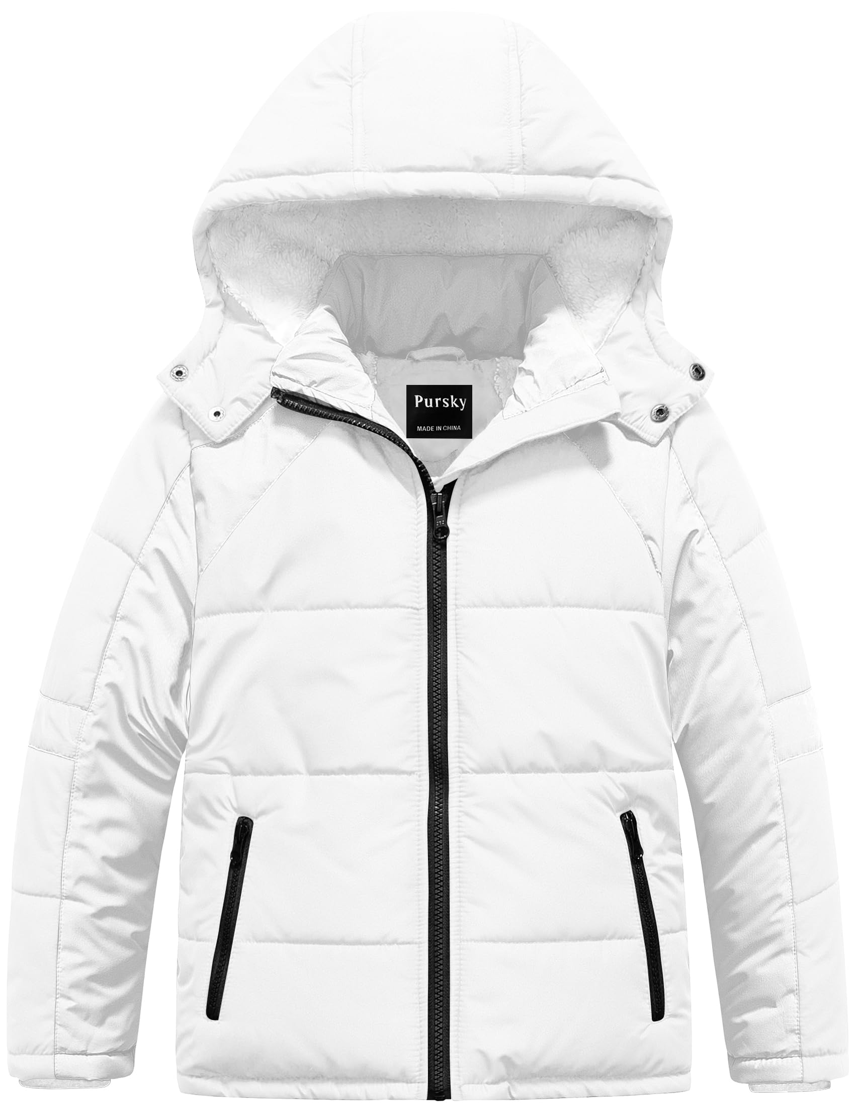 Pursky Boy's Warm Winter Coat Water Resistant Sherpa Outerwear Puffer Jackets With Removable Furry Hood