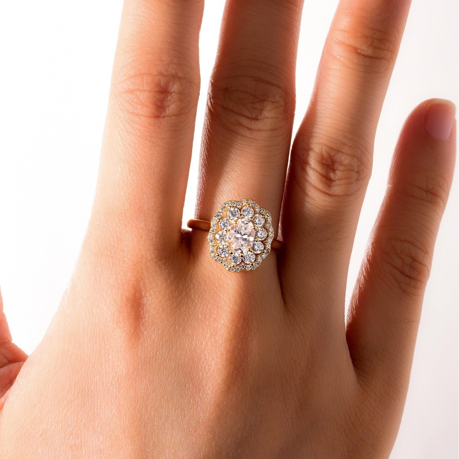 Anillos de compromiso de oro blanco macizo de 9 quilates, 14 quilates y 18 quilates con moissanita, anillo de aniversario de 1 quilate para mujer