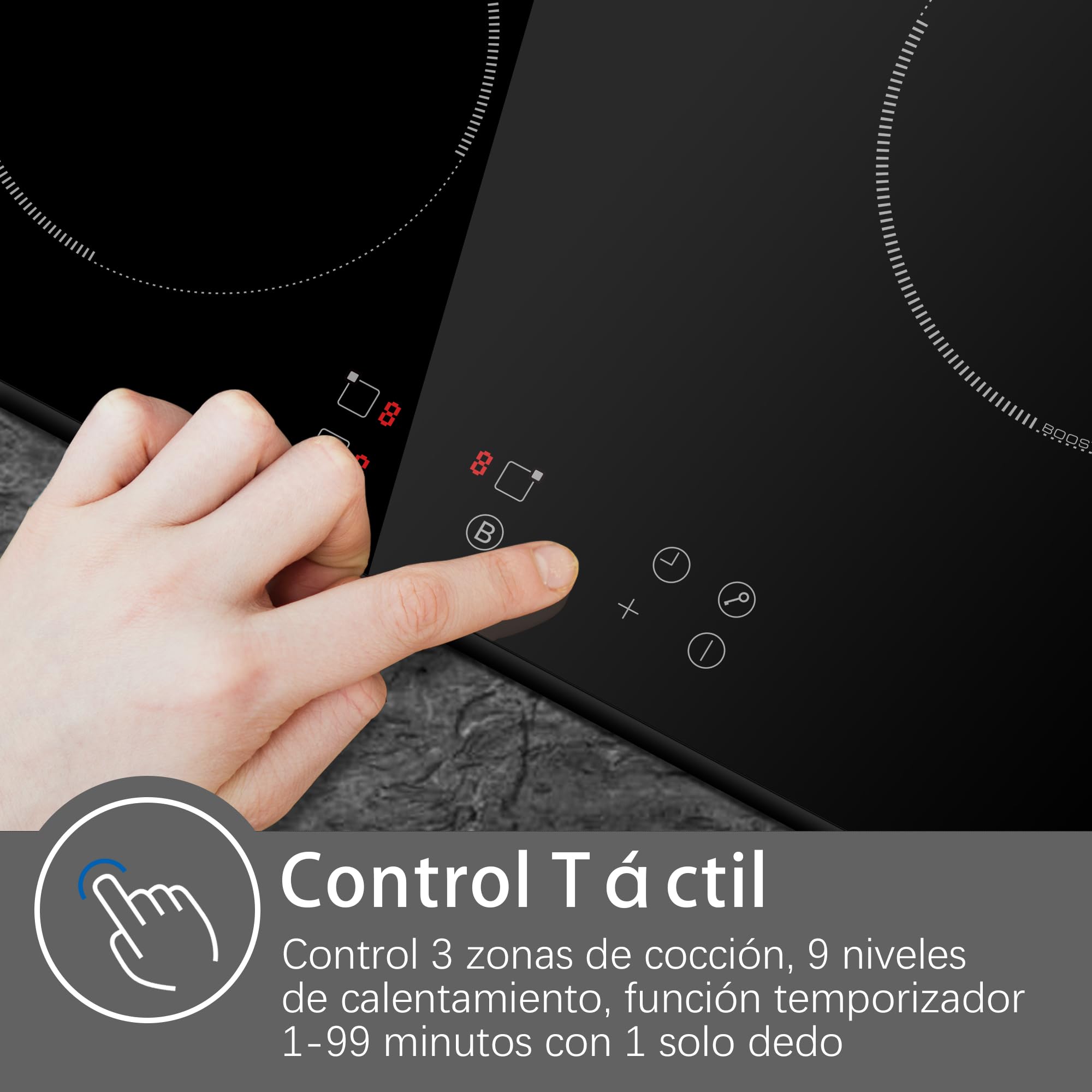 Noxton Piano Cottura Induzione 3 Fuochi,Piastra ad Elettrico 60cm Toccre Controll con Spina, 3500W Piastra Induzione di Timer,9 Livello di Potenza,Spegnimento Automatico,Indicazione Calore