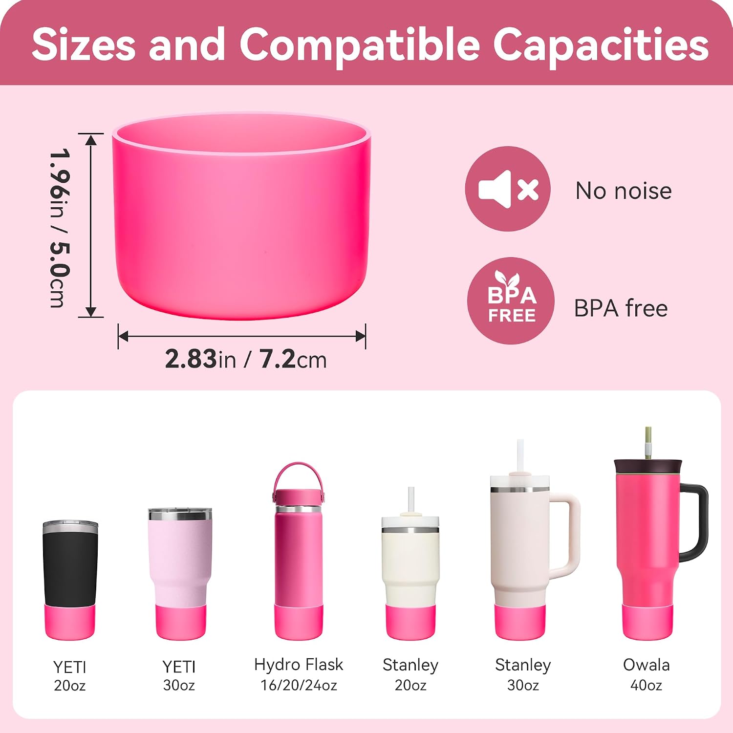 2 Pack Silicone Boot Protector | Compatible with Owala 24/40oz Travel Tumbler, 12oz Insulation & 14oz Flip Water Bottle | Fits 2.75-2.85" Base | Noise Resistant
