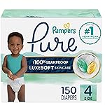 Pampers Pure Protection Baby Diapers, Size 4, 150 Count, Up to 100% Leakproof, Premium Plant-based Skin Protection, Hypoallergenic Soft Diapers