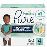 Pampers Pure Protection Baby Diapers&comma; Size 4&comma; 150 Count&comma; Up to 100&percnt; Leakproof&comma; Premium Plant-based Skin Protection&comma; Hypoallergenic Soft Diapers