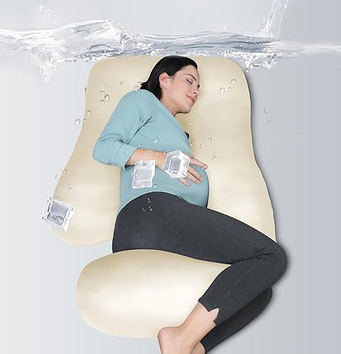Miniatura 30 de MOON PARK- Almohadas de embarazo y maternidad de cuerpo completo para dormir, en forma de U y con funda refrescante extraíble; soporte para espalda,