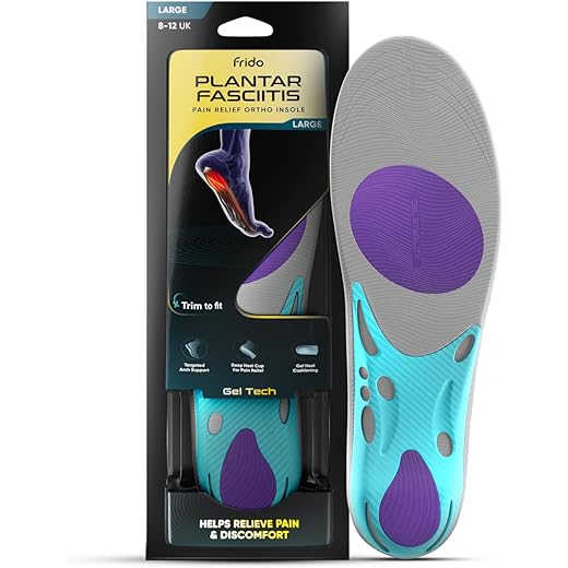 Frido Plantar Fasciitis Pain Relief Ortho Insoles | Orthopedic Arch Support Insoles For Men & Women | Trim-to-fit | For Foot Pain, Heel Pain, Standing & Walking Comfort, Large (8-12 UK)