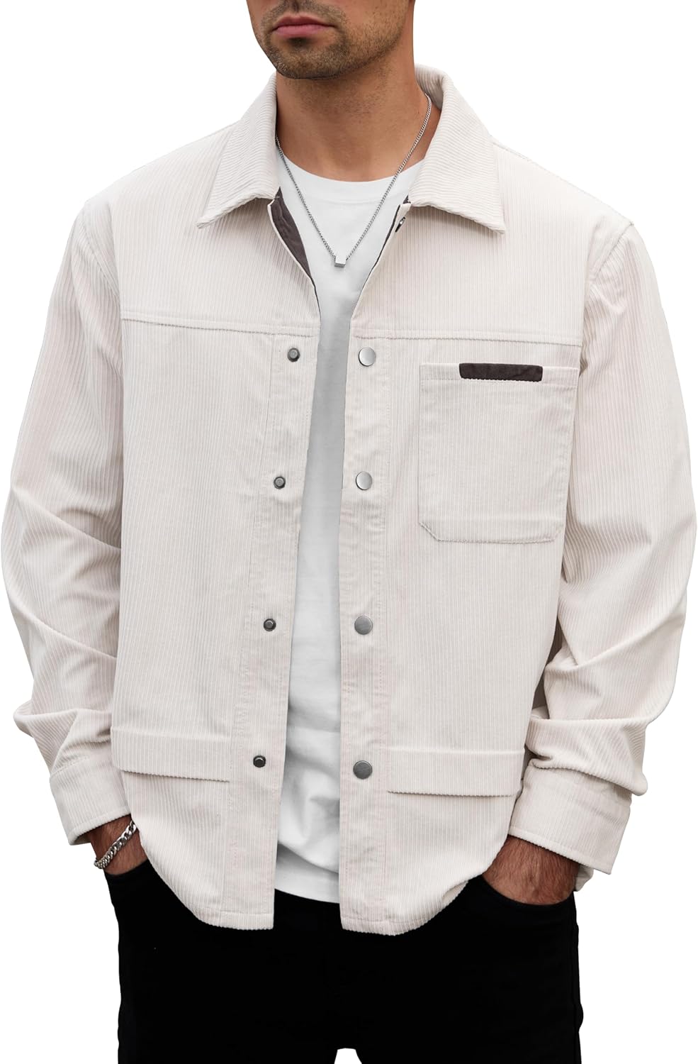 Mens Corduroy Button Jacket Casual Pocket Shirt (S-2XL)