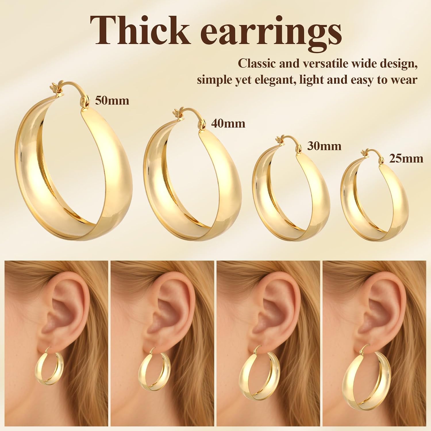 Chunky Hoops Earrings, Round Hoop Earrings for Women Lightweight Thick Hoops Earring Stylish Jewelry Gifts for Women (Gold) image 3