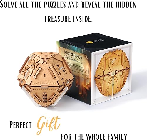Miniatura 6 de Caja de rompecabezas - Rompecabezas de rompecabezas 3D para adultos - Cofre del tesoro de madera - Caja de rompecabezas de dinero para regalo en