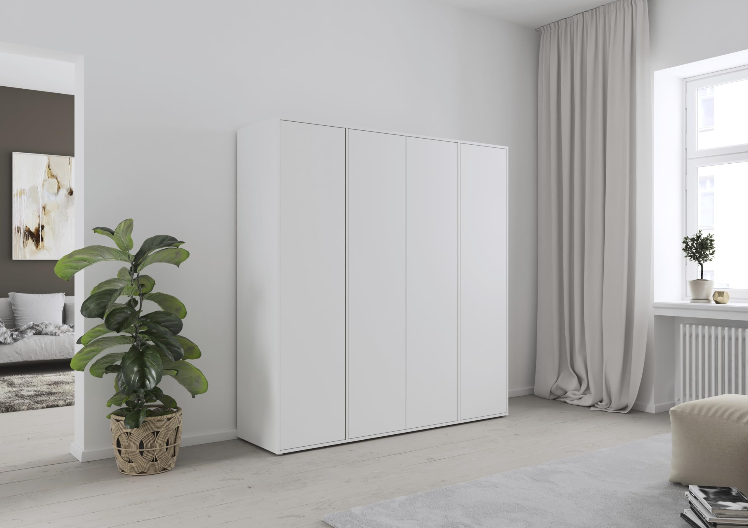 Rauch Möbel Nabila Kleiderschrank für Schlafzimmer, Kinderzimmer, Jugendzimmer, Flur, 4-türig, Push-to-Open, mit Zubehör Classic, Farbe Weiß, Breite 187 cm