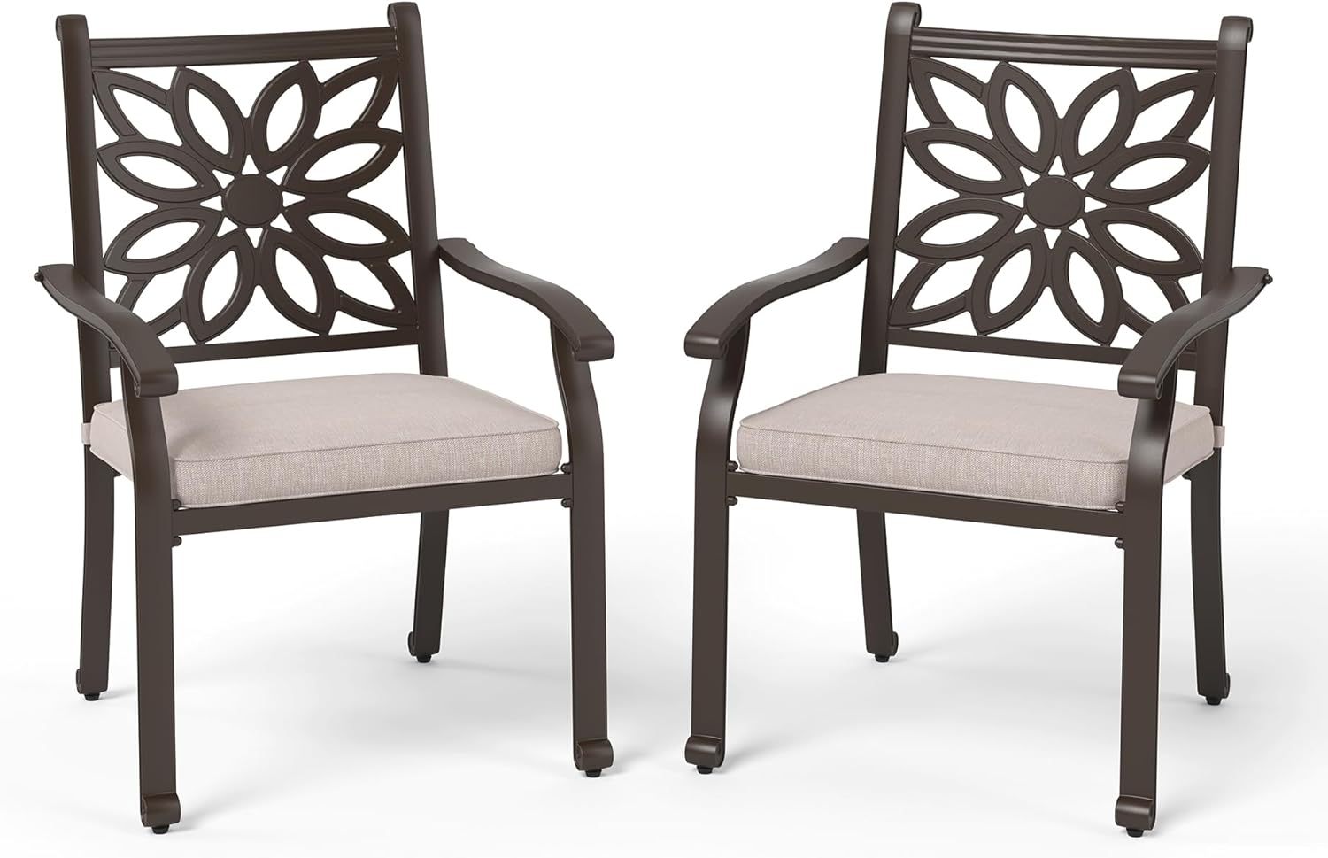 PHI VILLA Outdoor Patio Aluminum Dining Chairs Set of 2, Extra Wide Armrest Stable Chairs with 2.8" Seat Cushion, Casting Frame for All Weather