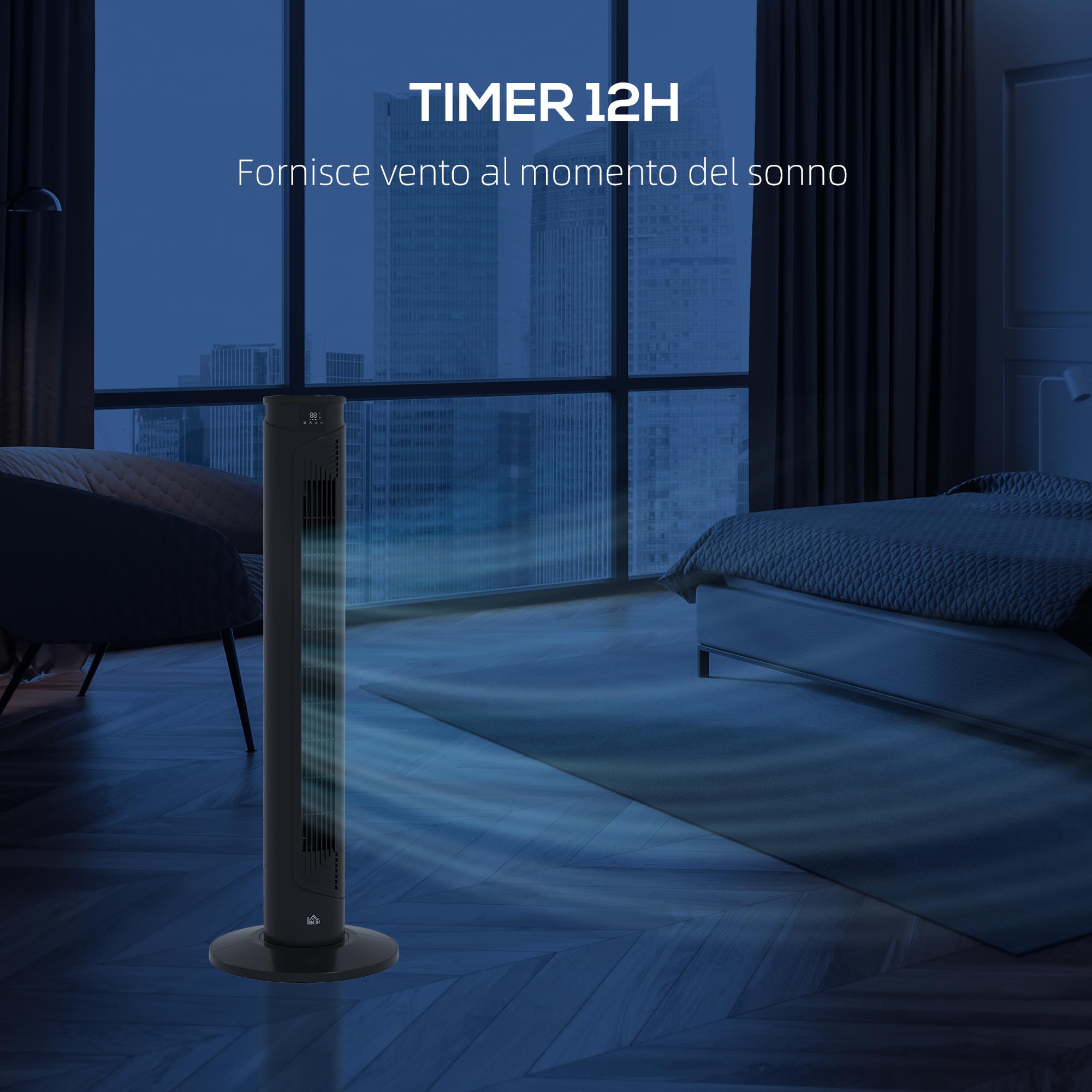 HOMCOM Ventilatore a Torre 45W a 4 Modalità e 3 Velocità con Timer da 12h, Ventilatore da Terra in ABS con Telecomando e Filtri dell'Aria, Ø31.5x93 cm, Nero