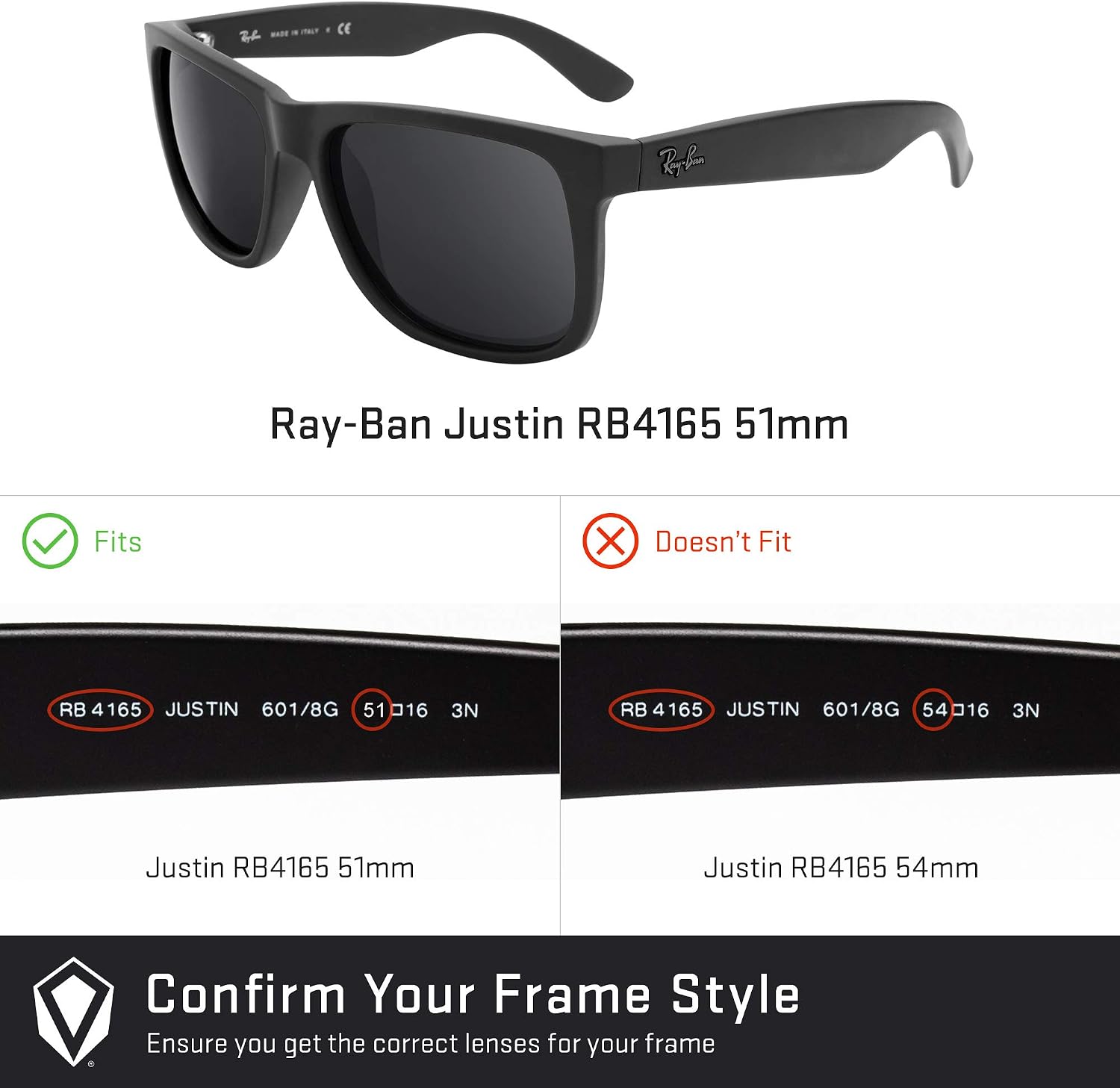 Revant Replacement Lenses for Ray-Ban Justin RB4165 51mm