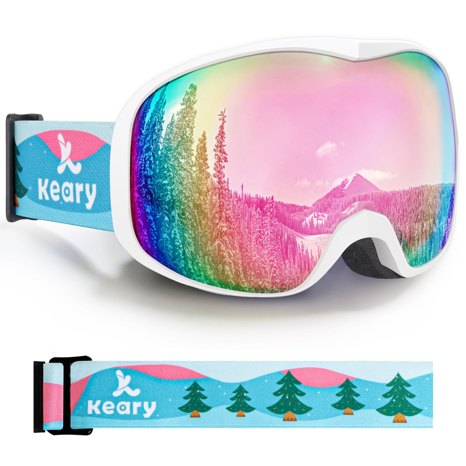 Keary Lunettes de ski pour enfants de 3 à 14 ans, lunettes de neige avec protection UV à 100 %, anti-buée
