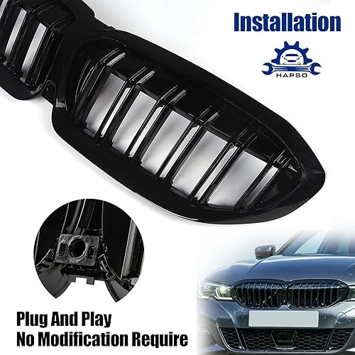 Miniatura 5 de Rejilla delantera de riñón de repuesto de doble listón, color negro mate, compatible con BMW Serie 3 G20 2019-2022, todos los modelos/G21