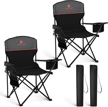 2 Pack Portable Camping Chairs for Adults Lawn Chairs Support 250 lbs Black