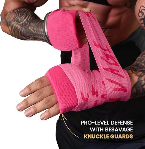 Miniatura 5 de BeSAVAGE Vendas de mano con protectores de nudillos - Almohadillas para nudillos y envoltura de mano para boxeo, artes marciales mixtas, muay thai,