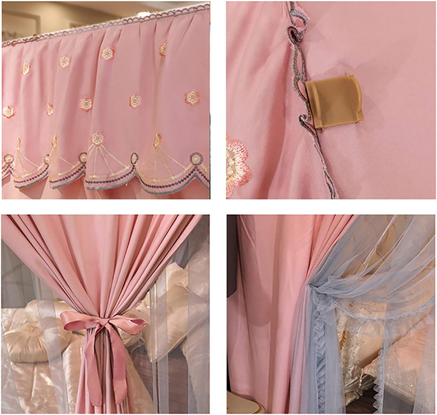 4 Corner Post Princess Bed Curtain Canopy for Girls Bed Decoration 3 Openings Mosquito Net for King Size Bed and Large Queen Size Bed with U-Shaped Bracket(Size:150×200×210cm,Color