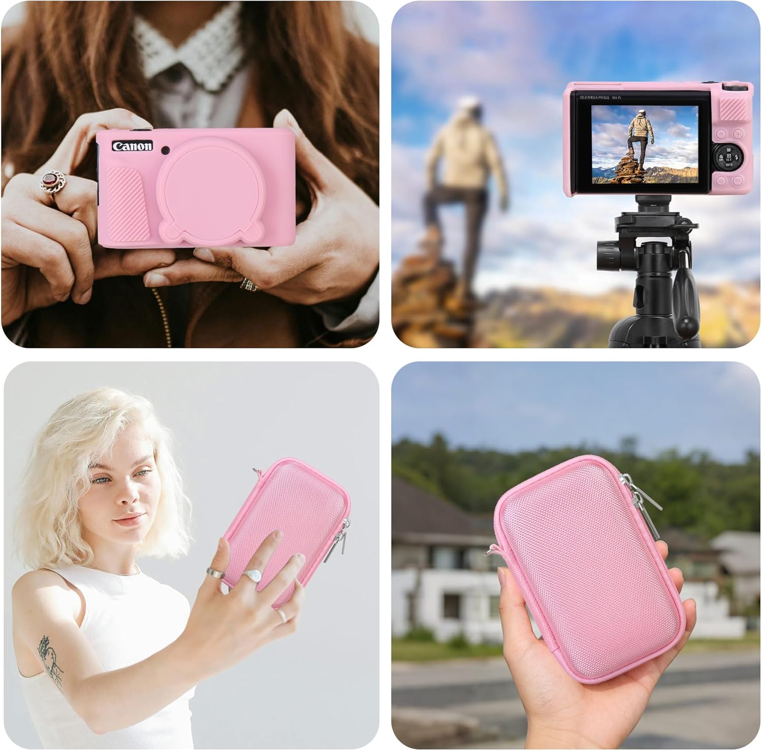 RAIALL Camera Case for Canon PowerShot SX740/SX730 Digital Camera, 1*Hard Carrying Case Protective Travel Bag+ 1*Soft Silicone Protective Cover with Removable Lens Cover, Pink