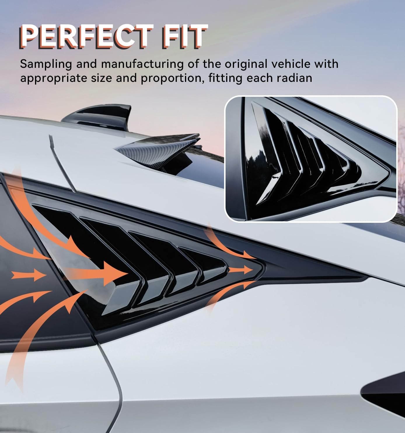 Xprite Rear Side Window Louvers for 11th Gen Civic Compatible with Honda Civic 2022-2026 Hatchback (FL1/FL4/Type R FL5) Accessories Sport Car Exterior Air Vent Scoop Shades Cover Blinds-Glossy Black