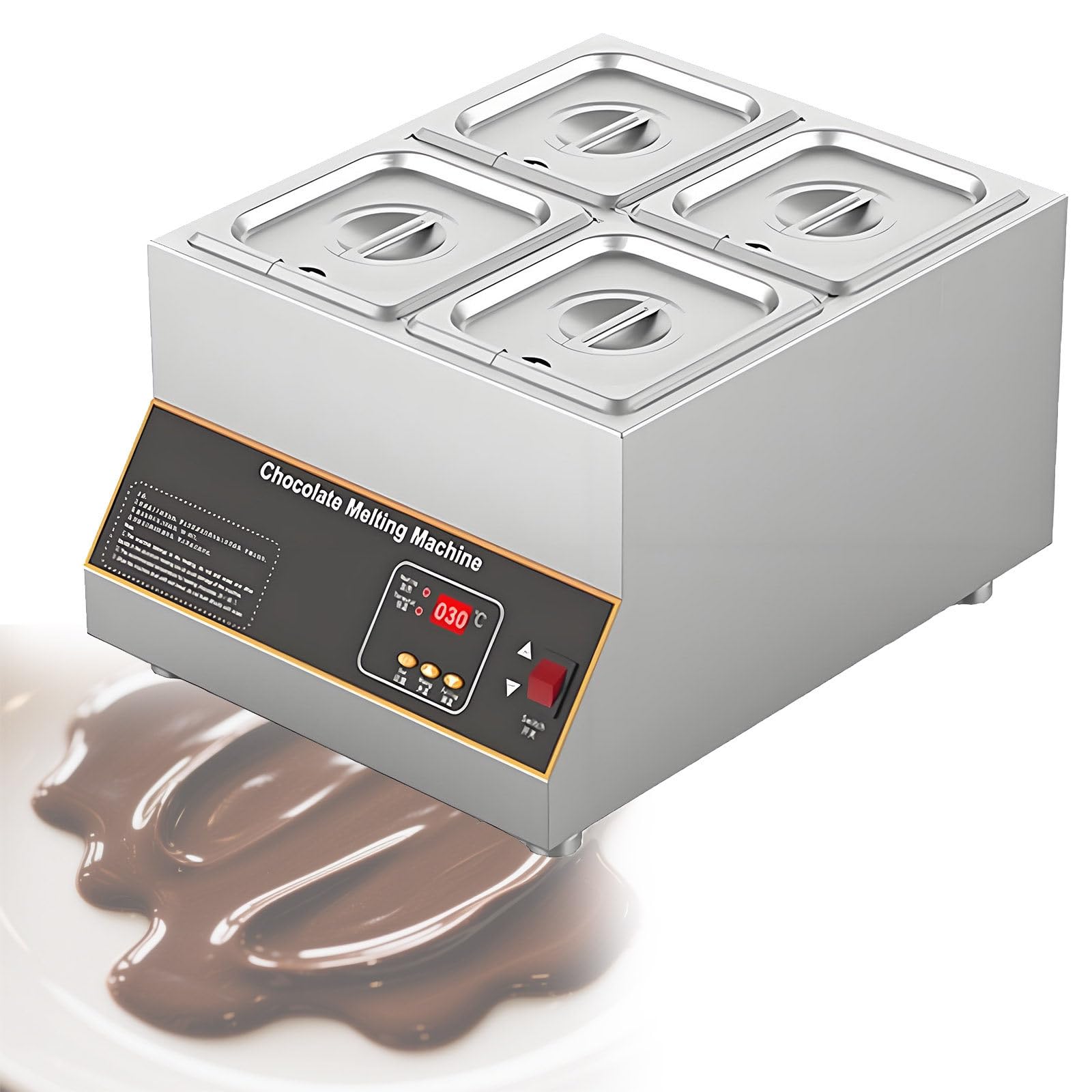 ASerZenith Commercial Chocolate Tempering Machine, Electric Melting Warmer For Precise Temperature Control 0-85℃, Ideal For Professional Chocolate Making,4Cylinders