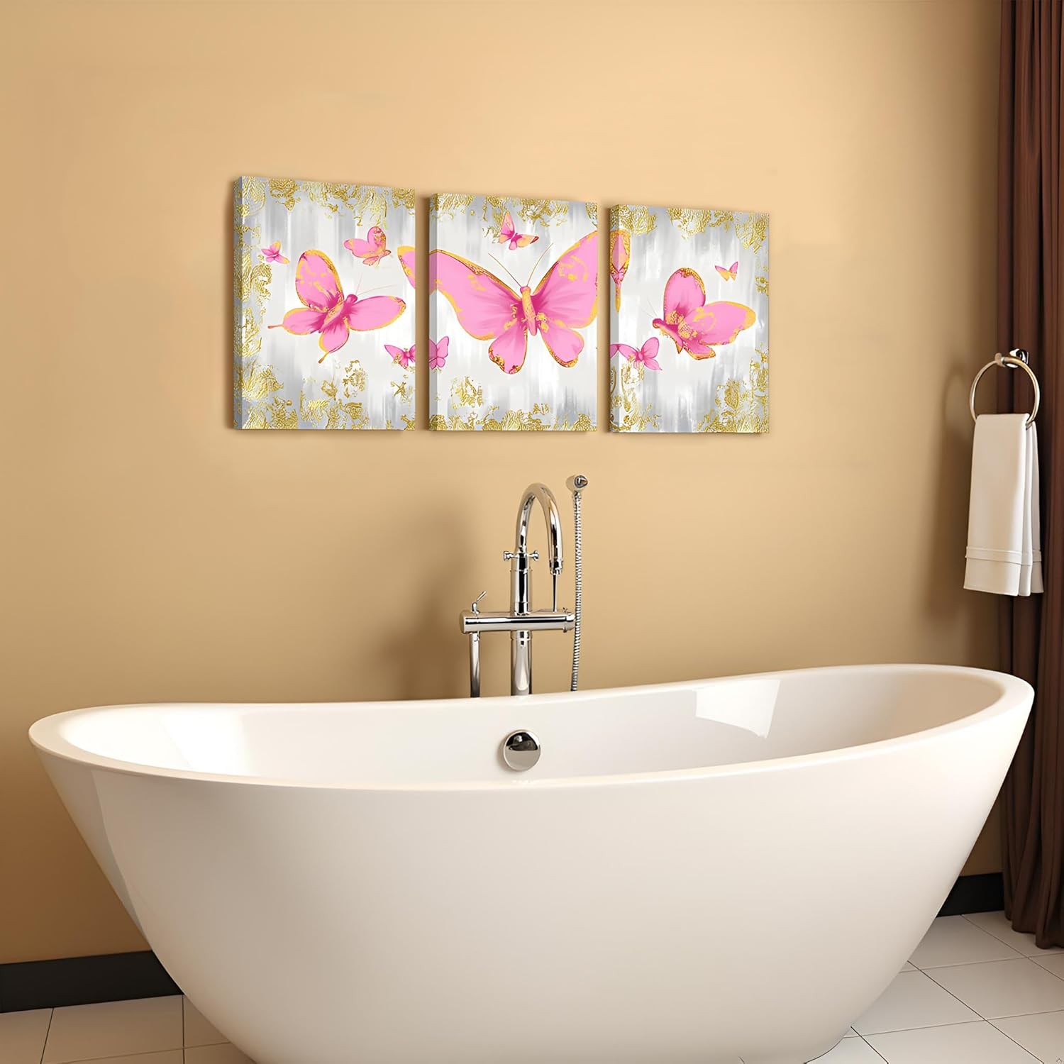 RyounoArt Butterfly Wall Decor Pink Butterflies Pictures Girls Bedroom Decor Bathroom Wall Decorations Framed 12"x16" Each