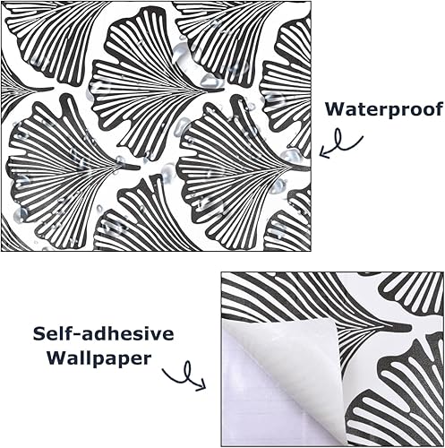 Miniatura 4 de Okydoky Papel tapiz autoadhesivo para despegar y pegar, papel de pared de palma de plumas en blanco y negro, papel de contacto floral de vinilo