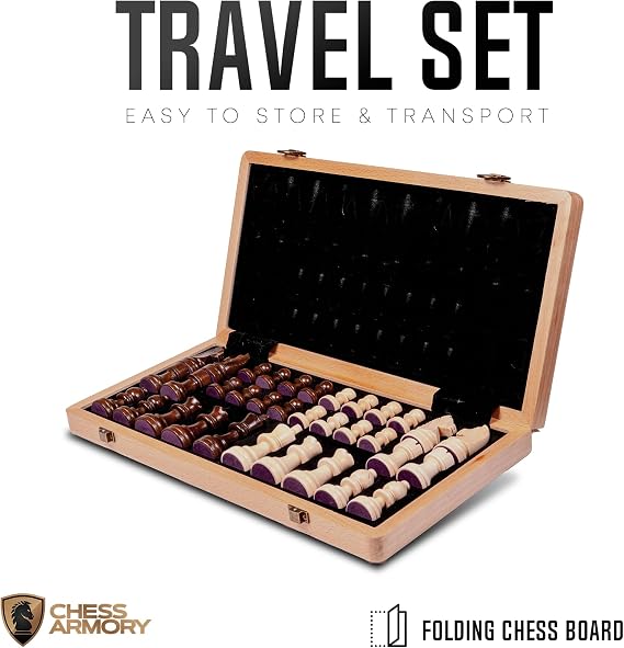 Chess Armory Wooden Chess Set 15 Inch - Premium Beech Wood Handcrafted Game Board for Adults and Kids with Extra Queen Pieces and Storage Box - Ideal for Home and Travel - Non-Magnetic