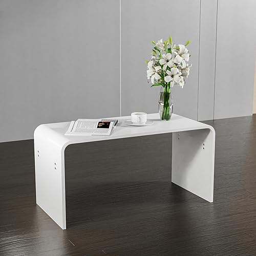 Miniatura 10 de Mesa de centro rectangular de 32 pulgadas, color blanco brillante, cascada Morden, resistente a las manchas difíciles, fácil de limpiar, mesa de