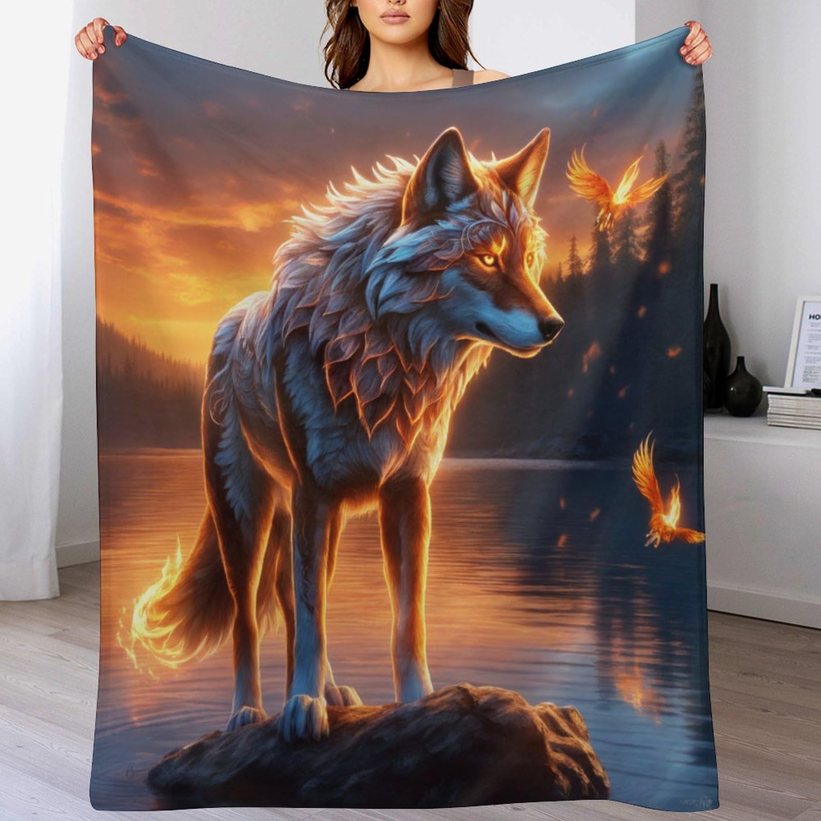 Couverture polaire loup contre le froid pour canapé moelleux et lit chaud