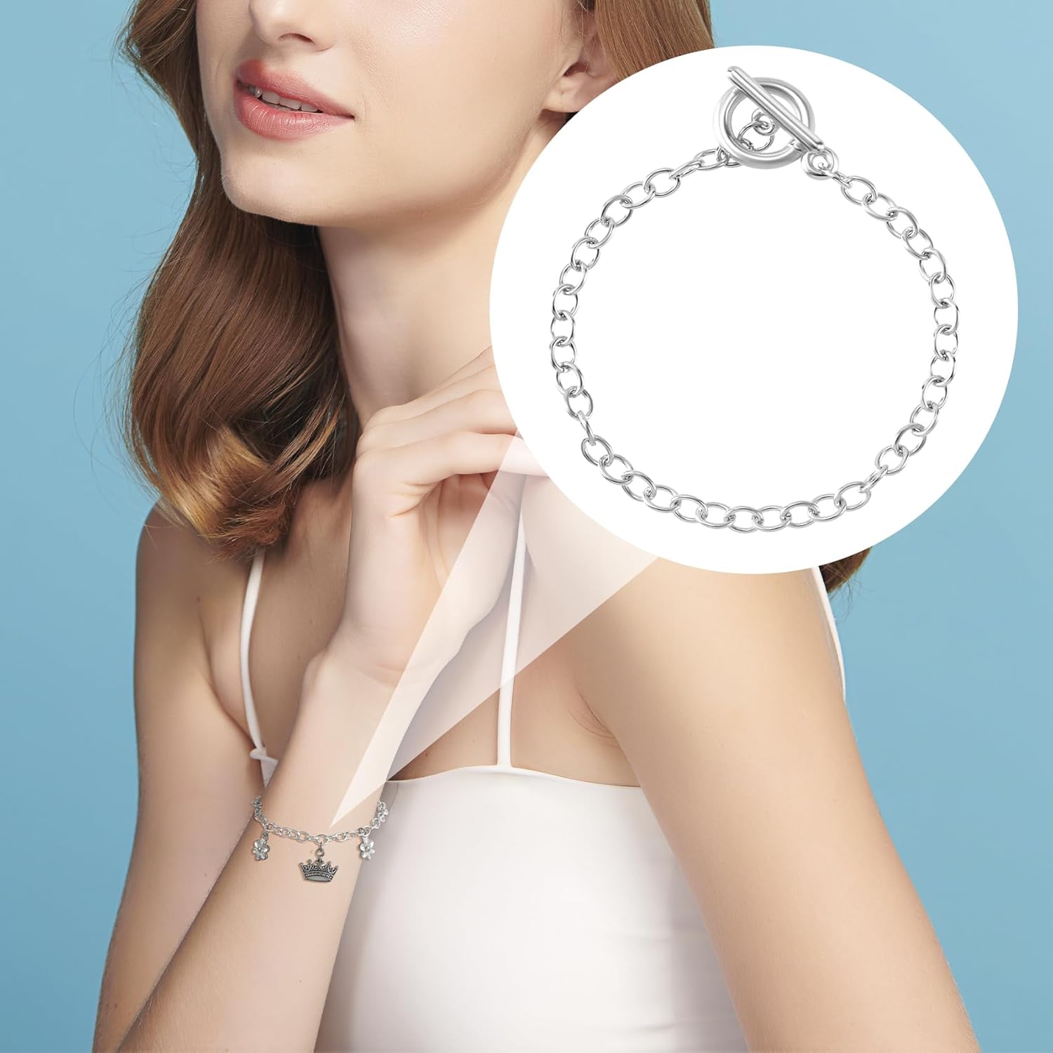 6 PCS Bracelet Chain for Jewelry Making, Alloy Chain Link Bracelet with OT Buckles for Women Men, Simple Charm Chain Bracelet for Daily, Party, DIY Crafts - Gold, Silver - Image 4