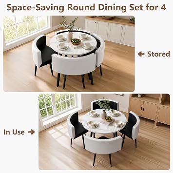 5 Piece Round Dining Table Set for 4, Modern Kitchen Table and Chairs for 4