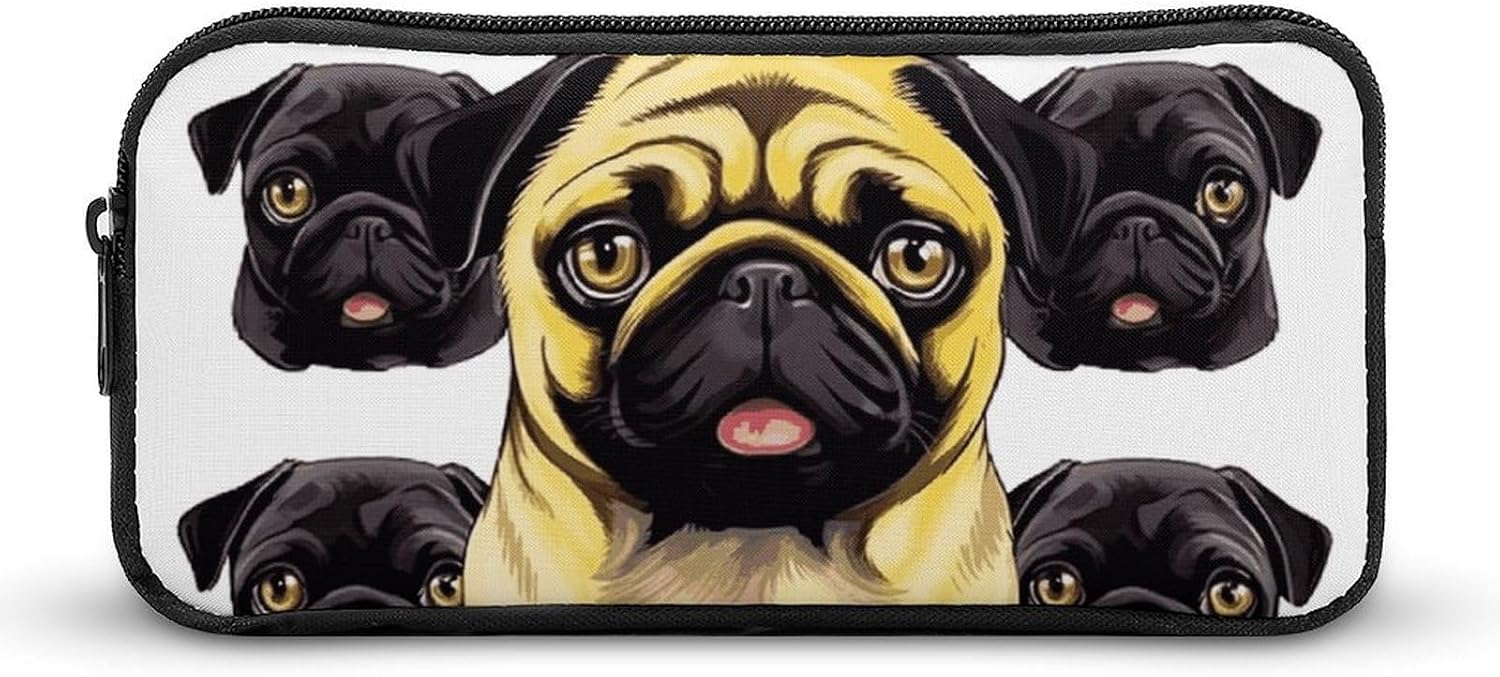 Black Yellow Pug Pencil Case Large Capacity Pencil Pouch