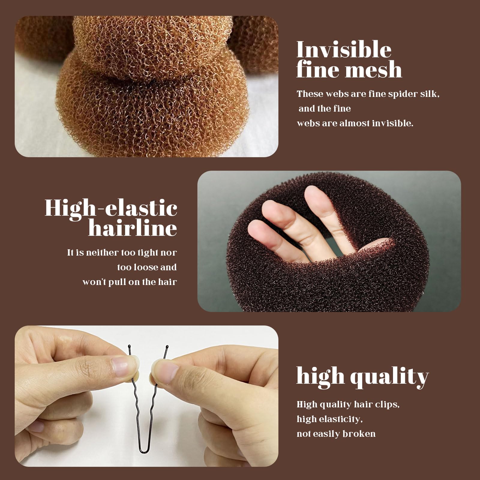 SAIIURV 108 Pack Ring Style Ballet Bun Donut Set, Include 8pcs Hair Doughnut and 100pcs U Shaped Hair Pins - Image 3
