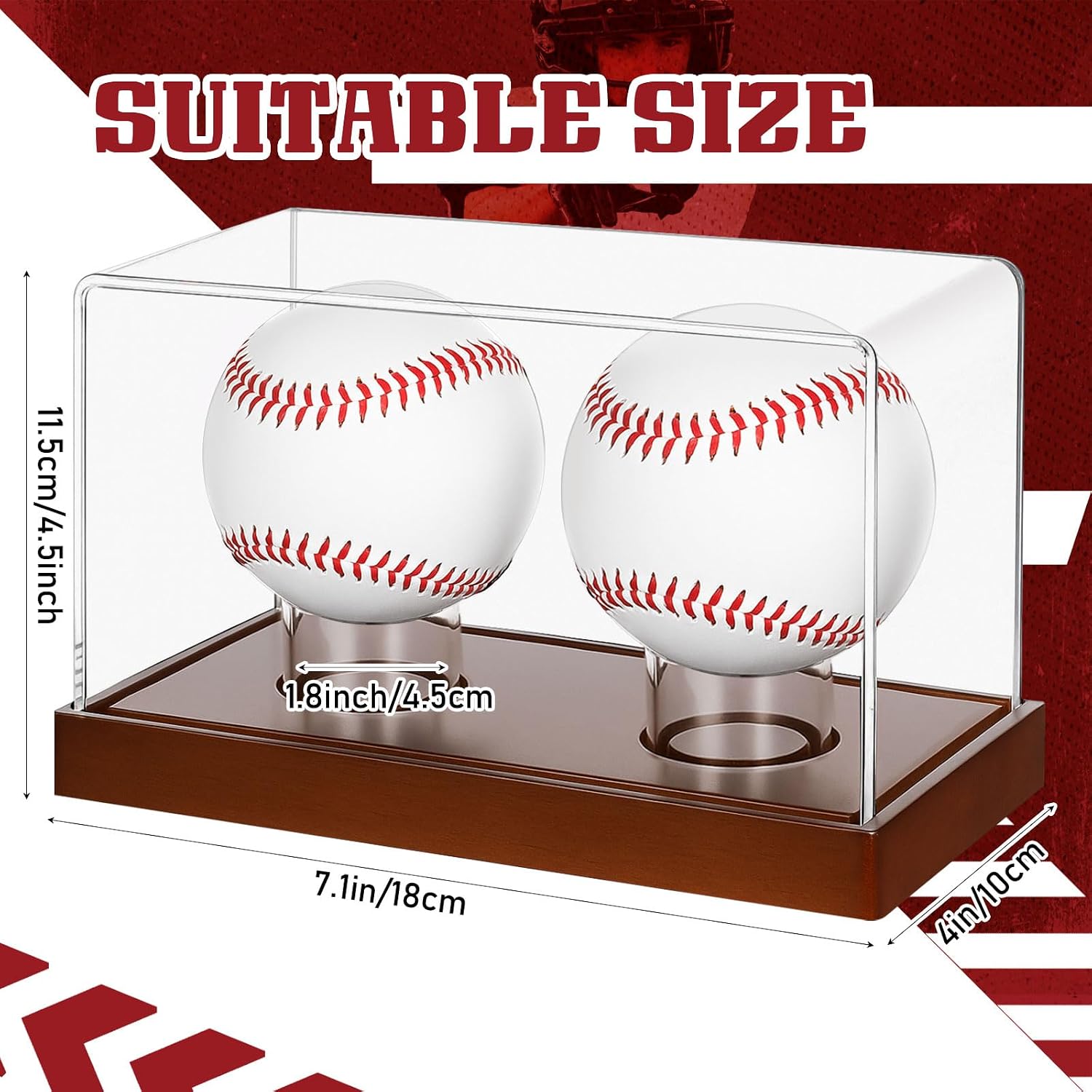 Weysat Baseball Display Case 2 in 1 Clear Cube Baseball Holder with Wood Base Clear Acrylic Memorabilia Showcase Box Autograph Ball Protector for Sport Fan Souvenir, UV Protection