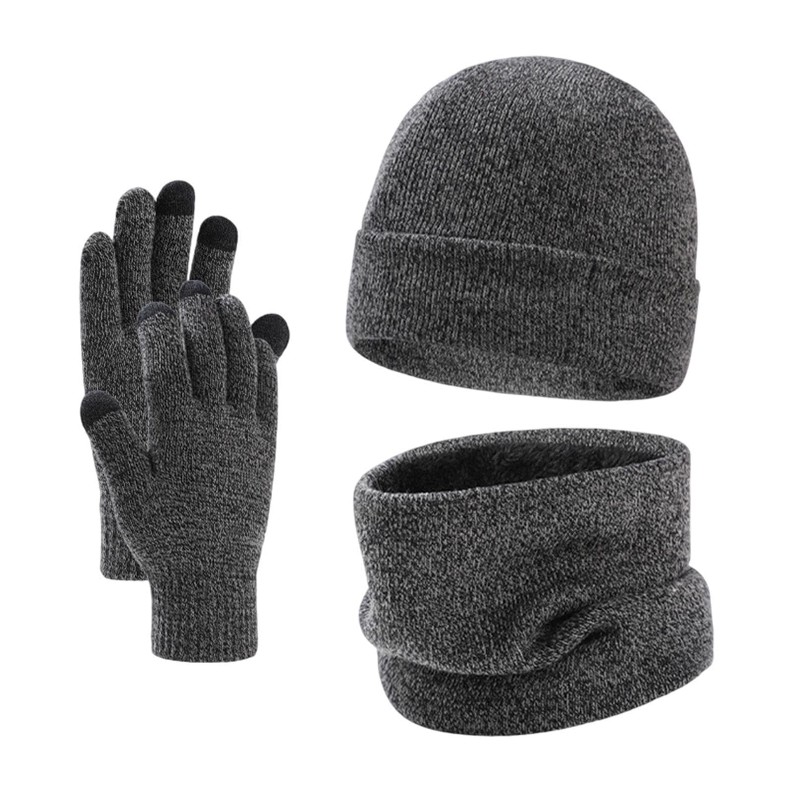 Winter Hat Gloves Neck Warmer Scarf Wrap 3Pcs/Set for Cold Weather Women Men Gray-image-13