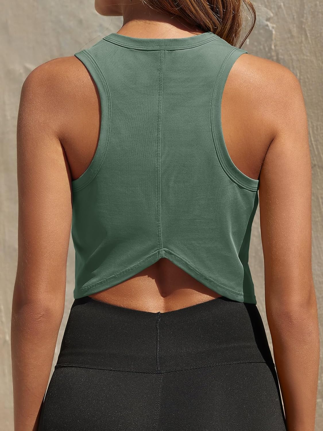 Fisoew Womens Workout Cropped Tank Tops Racerback Sleeveless Crewneck Running Yoga Active Shirts - Image 2