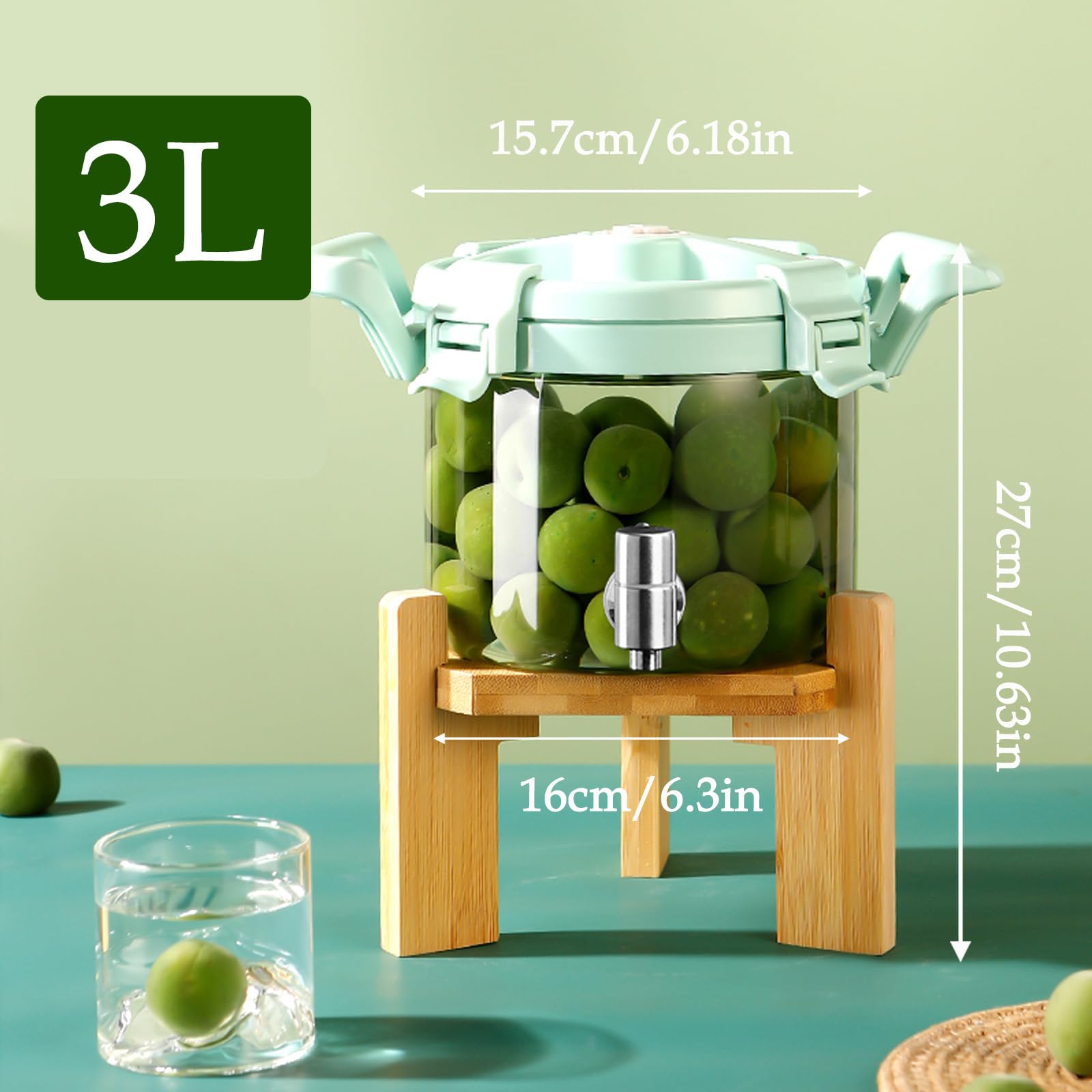 Dispensador de agua de 3 litros para nevera, tarro de té y dispensador de bebidas para rabias heladas/calientes, elegante dispensador de rabia con soporte para barbacoas, picnics, piscinas y eventos