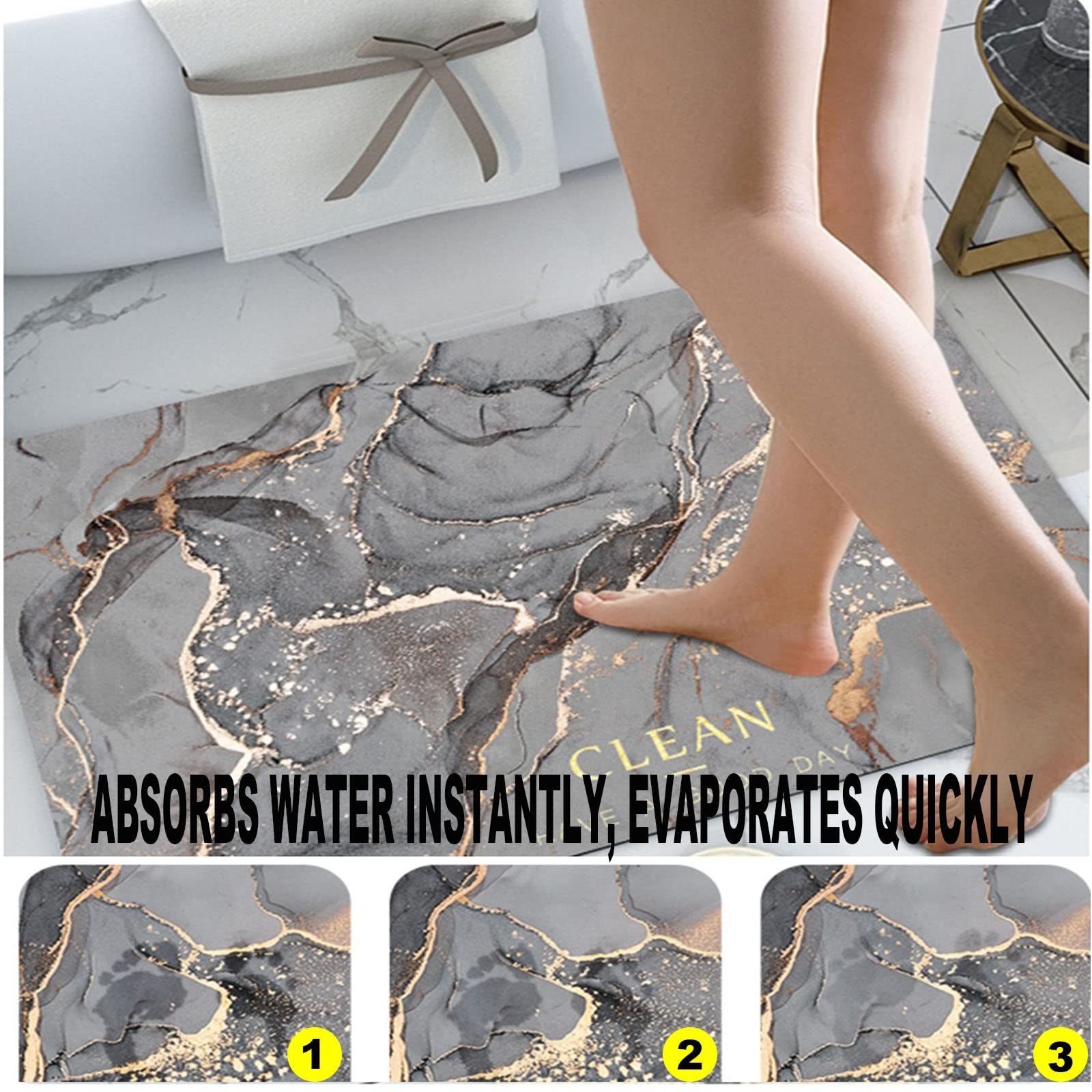 Koowaa Tapis De Bain En Diatomite à Séchage Rapide - Absorbant, Antidérapant Pour Douche - Accessoires De Salle De Bain