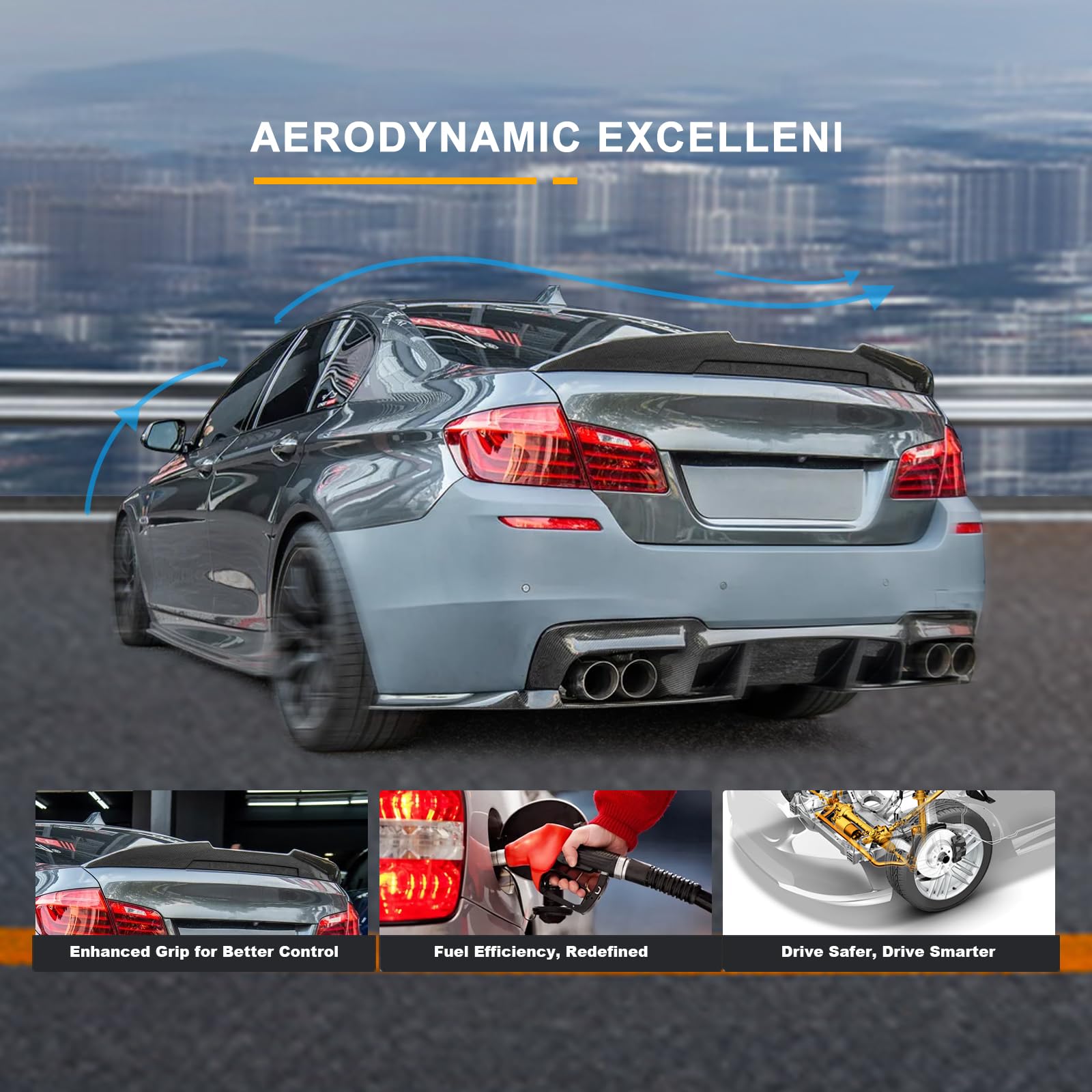 Bacar Carbon Fiber Rear Spoiler Lip For BMW 5-Series F10 Sedan (2011-2016) - M5 Style