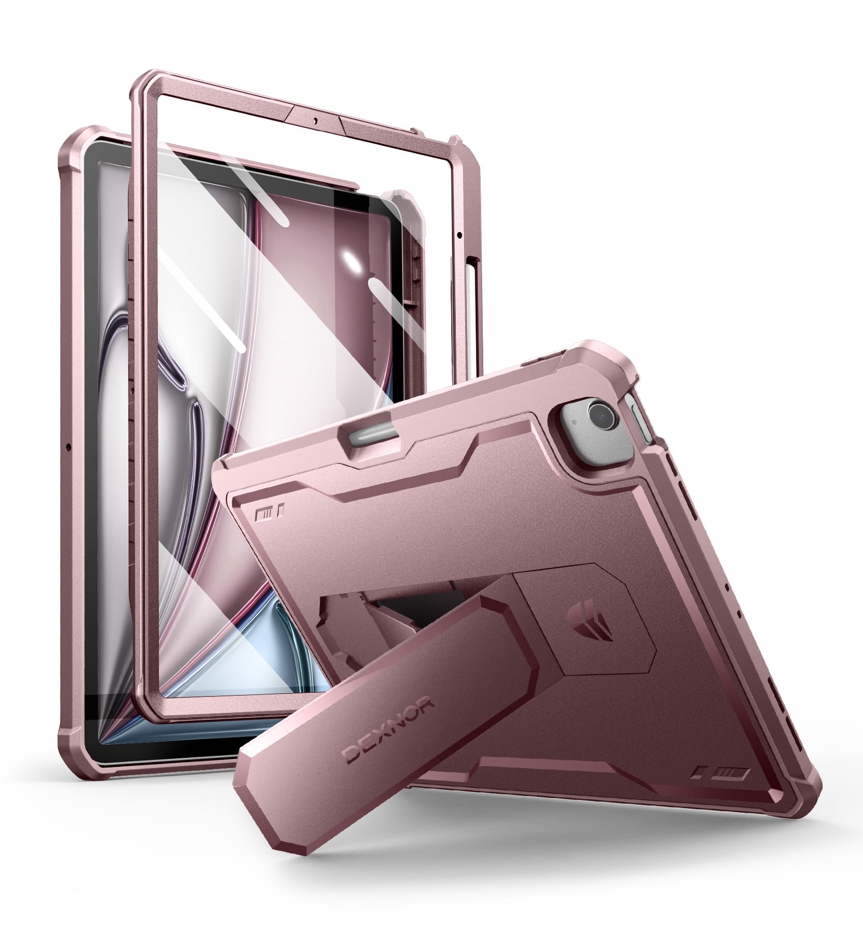 Dexnor for iPad Air 13 Inch Case 2025/2024 (M3/M2) with Pencil Holder, [Built-in Screen Protector & Multi-Angle Kickstand] Heavy Duty Shockproof Full