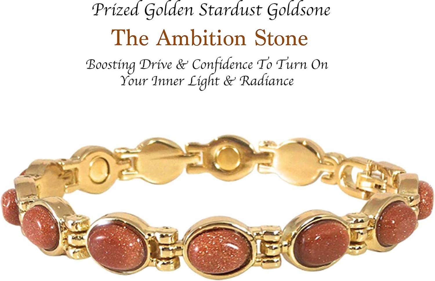 Helena Rose Ladies Magnetic Bracelet for Women, Natural Brown Goldstone Gems, Fits Wrists Up to 7.5" Fully Adjustable - Image 3