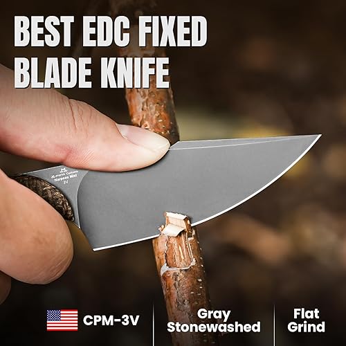 Miniatura 2 de Kizer Mini Harpoon Cuchillo de hoja fija con funda, cuchillo de caza de hoja de 3 V con mango de micarta, cuchillos pequeños EDC de hoja fija para