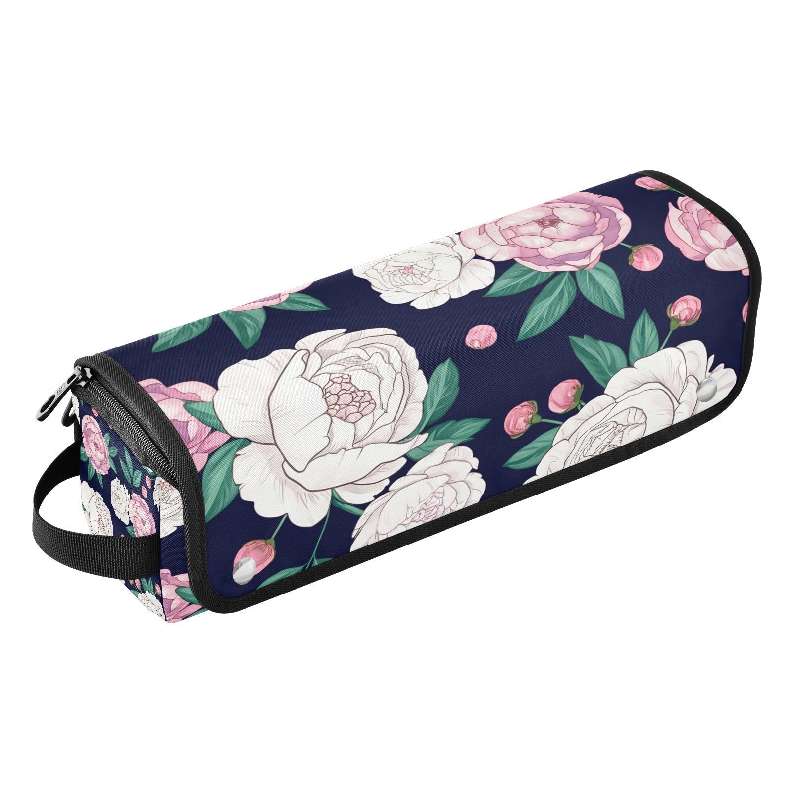 Rose Flower Hair Tools Travel Bag Portable Hair Accessory Organizer with Heat Resistant Mat 2 in 1 Curling